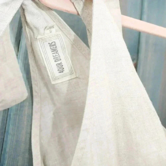 Khaki 100% Linen Cropped Jumpsuit Tan Romper Size Small Anthropologie - Picture 5 of 9